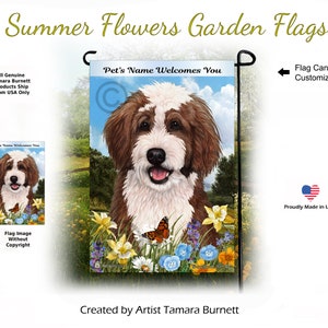 Bernedoodle Chocolate & White - Summer Flowers Garden Flagge