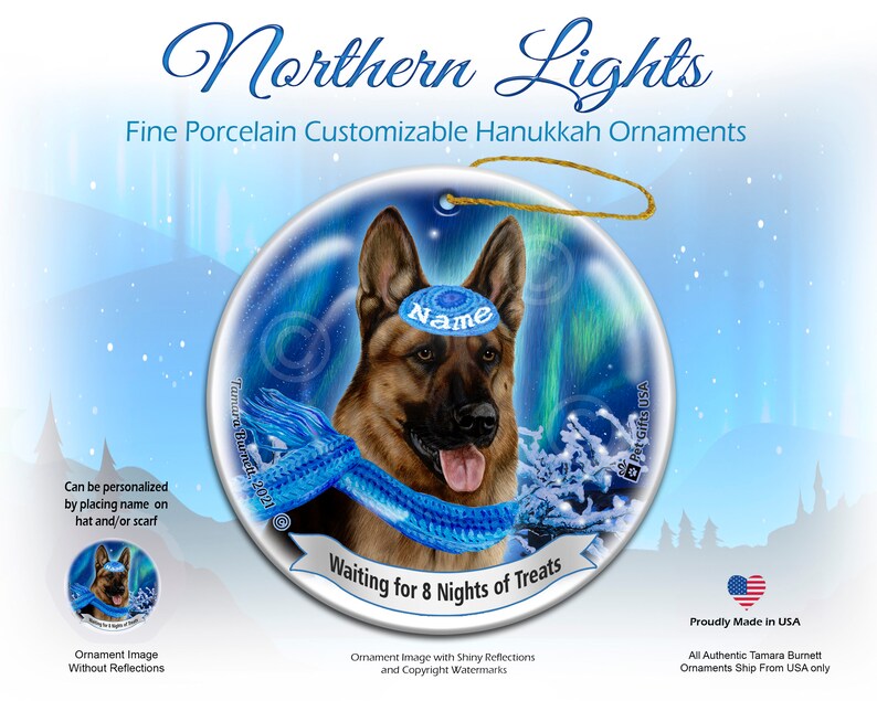 German Shepherd Red Sable Northern Lights Hanukkah Ornament Etsy