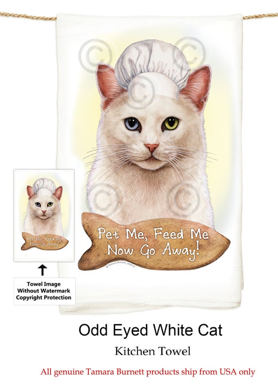 White Cat Odd Eyes Flour Sack Kitchen Towel 