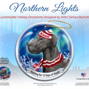 Northern Lights Great Dane Blue Uncropped Pet Gift Personalized Christmas Ornaments