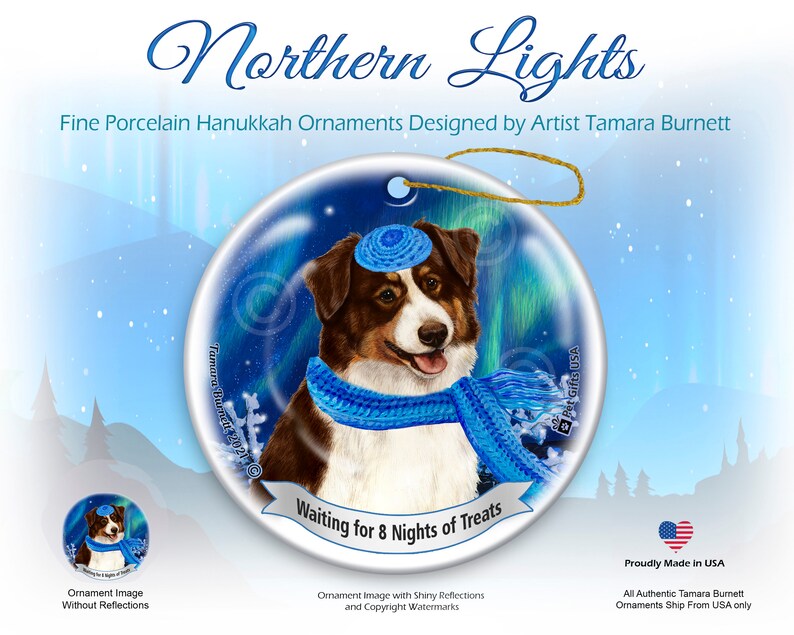 Australian Shepherd Red Tri Northern Lights Hanukkah Ornament Etsy