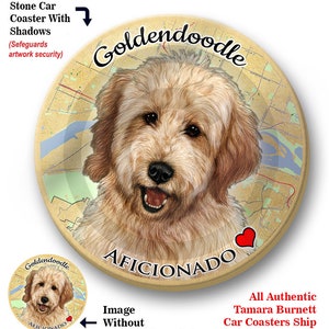 2個パック - Goldendoodle ペットギフト コースター バディーズ、犬と猫、車とトラックのカップホルダー、吸収性セラミック、2.65インチサイズ