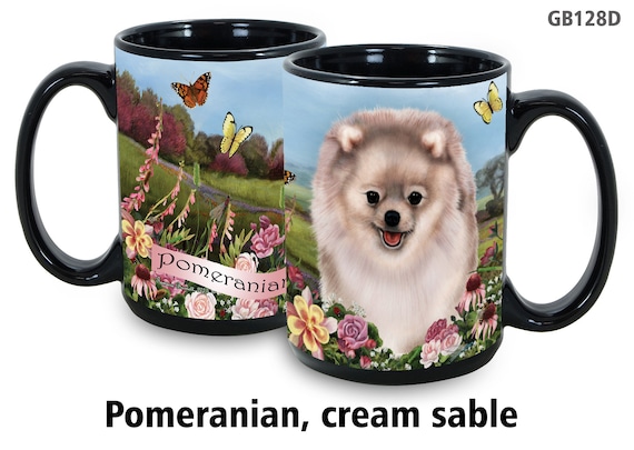 Pomeranian Silver Garden Party 15 Oz Black Coffee Cup Mug, Dog and Cat Pet  Gift, For Extreme Animal Lovers!
