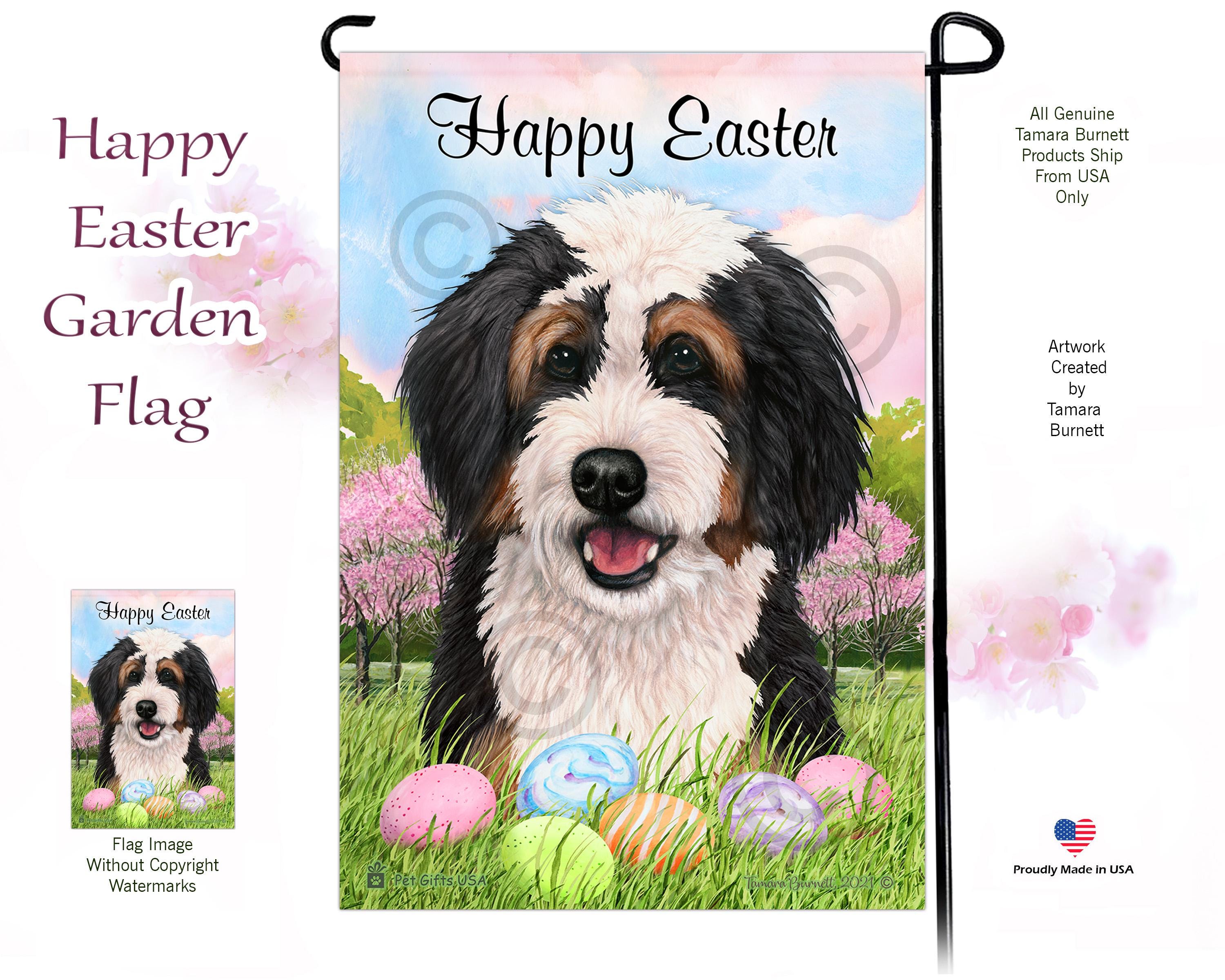 Bernedoodle (Tri Color) -  Happy Easter Garden Flag