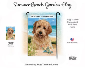 Goldendoodle Apricot Summer Beach Scene Garden Flag