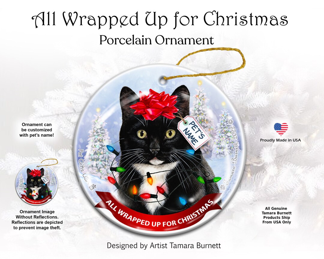 Tuxedo Black & White Cat All Wrapped up for Christmas Ornament - Etsy