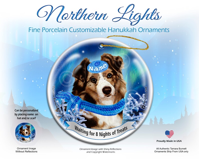 Australian Shepherd Red Merle Northern Lights Hanukkah Ornament Etsy
