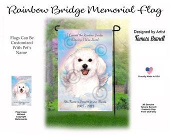 Bandera de jardín conmemorativa para bichón frisé con opciones de personalización