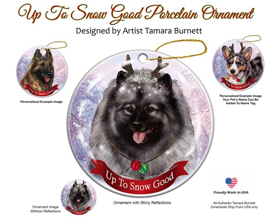 Holiday Pet Gifts Keeshond Reindeer Antlers Dog Shiny up to Snow