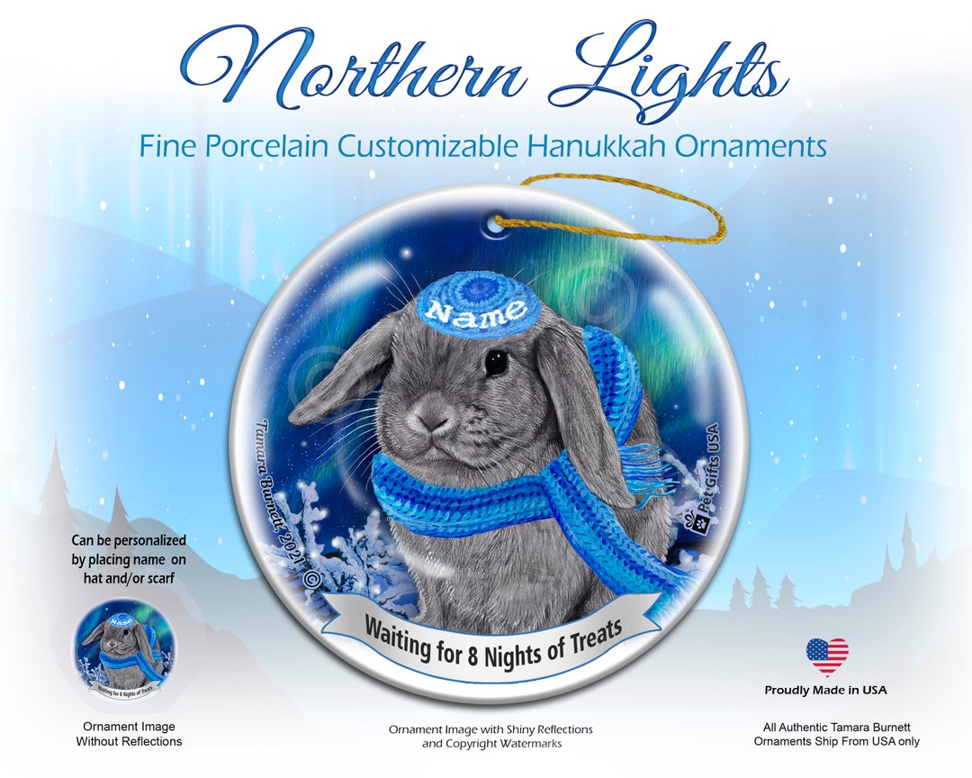 Rabbit Mini Lop Blue Northern Lights Hanukkah Ornament - Etsy