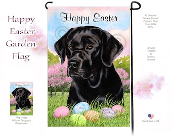 Labrador Retriever (English Black) - Frohe Ostern Gartenfahne