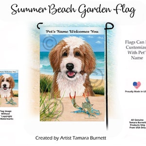 Bernedoodle Red & White Summer Beach Scene Garten Flagge