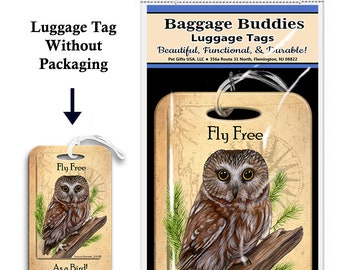 Bird Luggage tags Saw Whet Owl