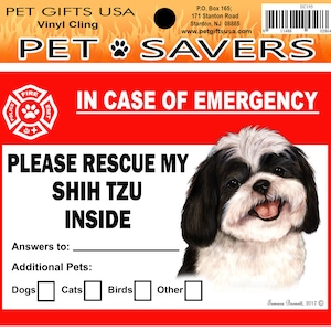 Shih Tzu Black & White Pet Saver Emergency Vinyl Cling 2 Pack