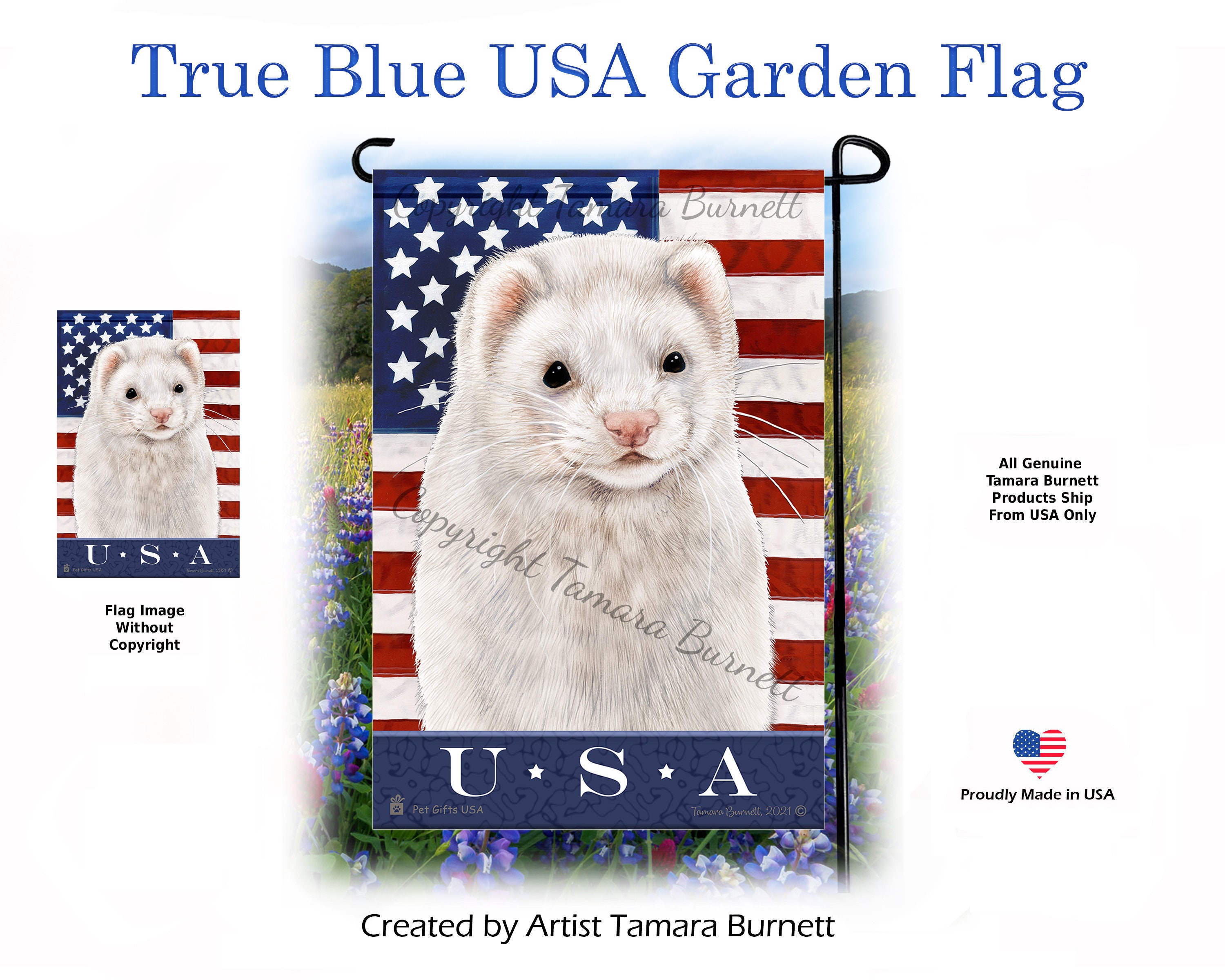 Ferret Dark Eye White True Blue Patriotic Garden Flag