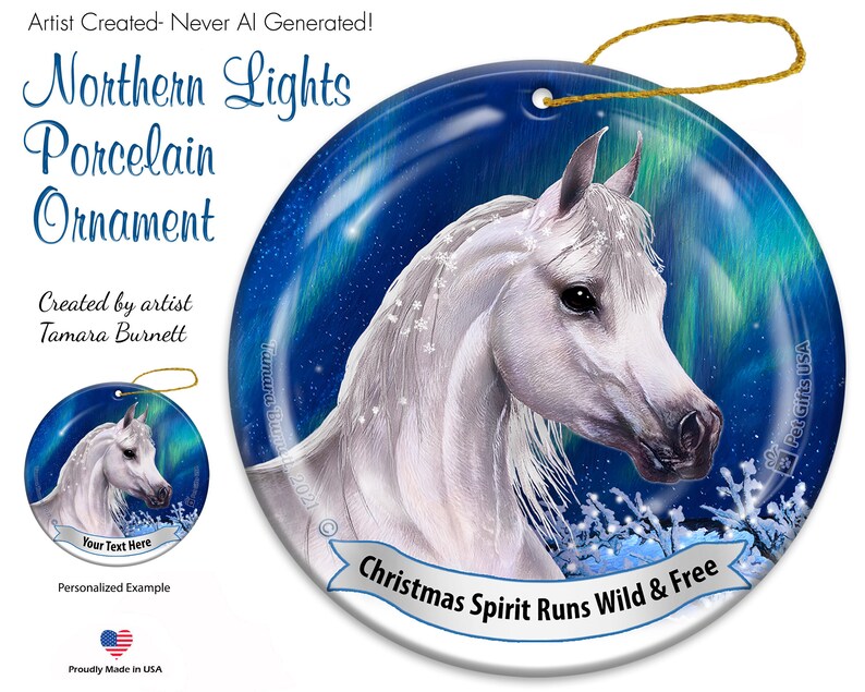 Arabian Horse Northern Lights Christmas Ornament, Personalized Arabian ...