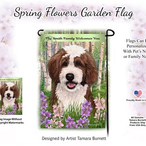 Bernedoodle Schoko & Weiß Frühling Design Garten Fahne