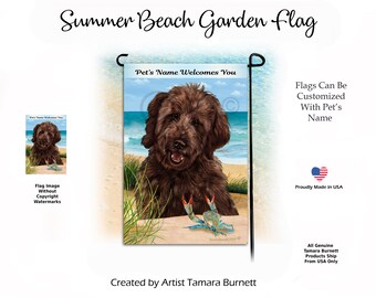 Goldendoodle Chocolate Summer Beach Scene Garden Flag