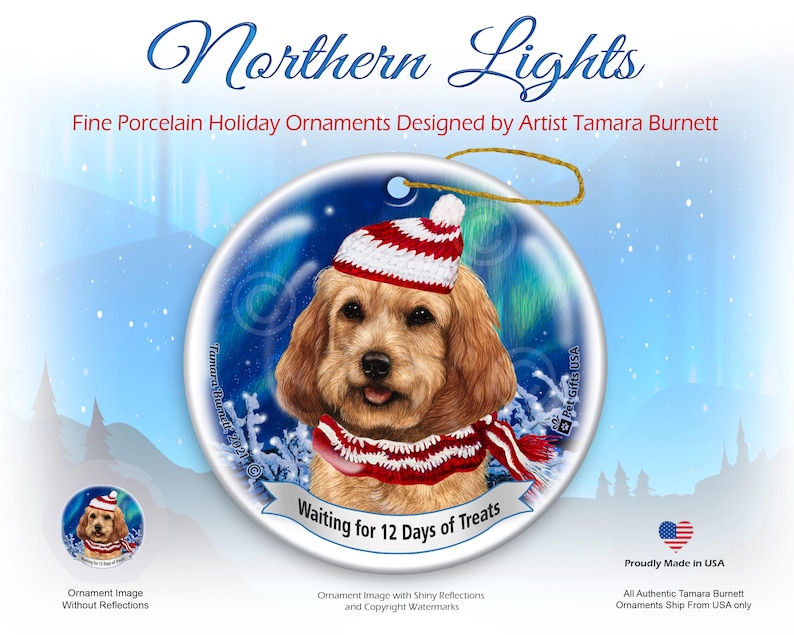 Light Cocckapoo Cockapoo Northern Lights Christmas Ornament, Personalized Cockapoo Gift ...