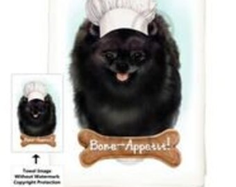 Pomeranian Black - White Flour Sack Kitchen Towel