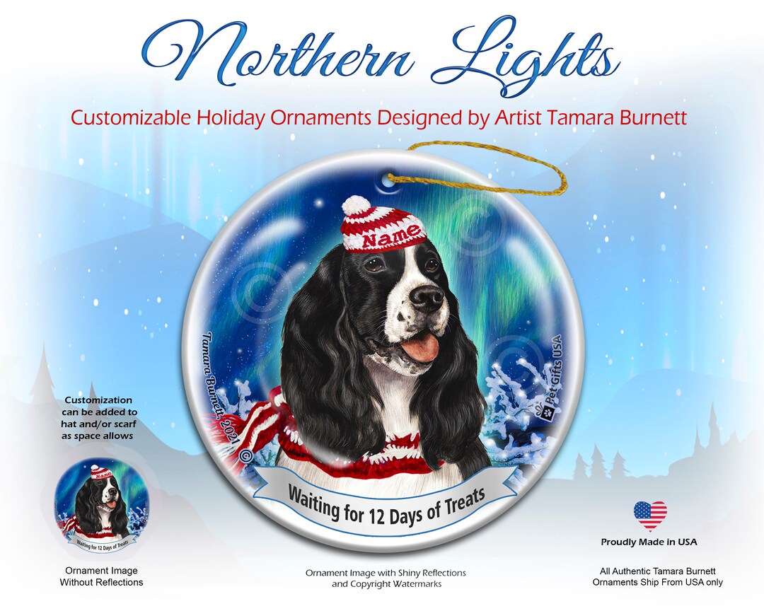Northern Springer Springer Spaniel Black & White Northern Lights Christmas Ornament - Etsy
