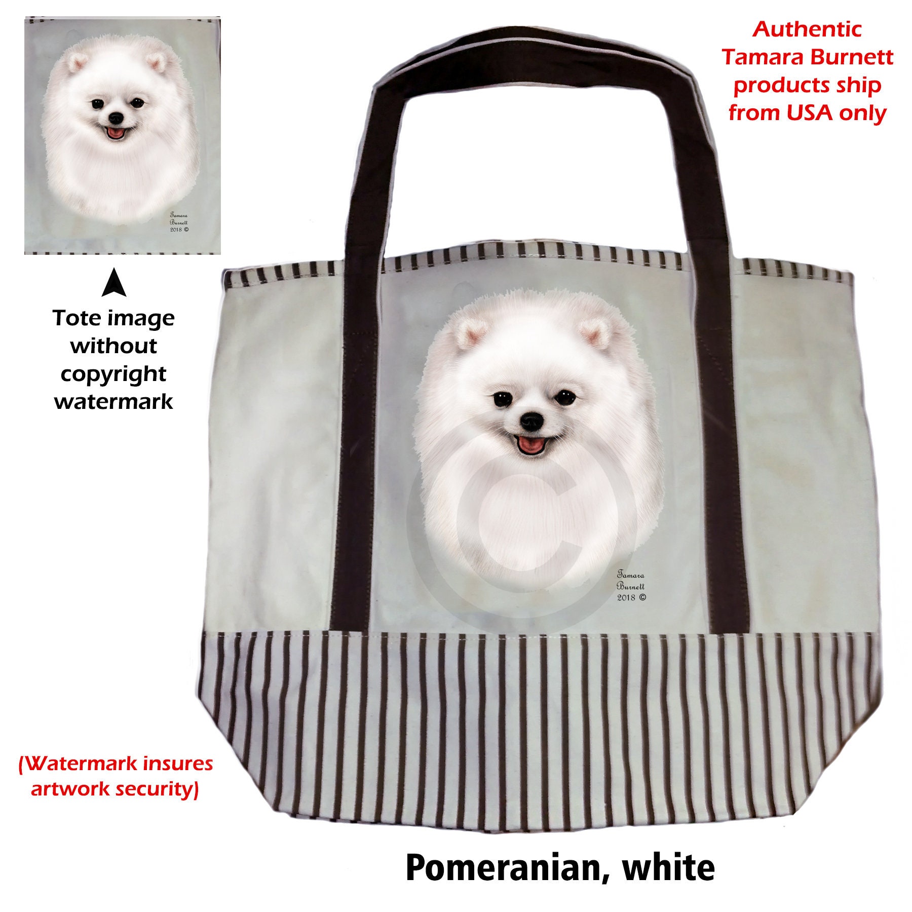 Bolso de mano para perro Pomeranian White Tote Size es bolsa de lona de 20 x 15 x 7 cuando se llena con correas y rayas marrones Etsy Espana