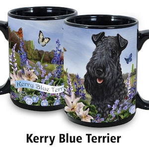 Kerry Blue Terrier Garden Party 15 Oz Black Coffee Cup Mug, Dog and Cat Pet Gift, For Extreme Animal Lovers!