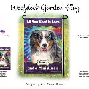 All You Need Is Love and an American Shepherd Blue Merle (Mini Aussie) - Vlag van Woofstock Garden