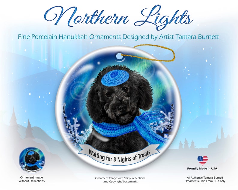 Labradoodle Black Pet Gift Personalized Northern Lights Hanukkah