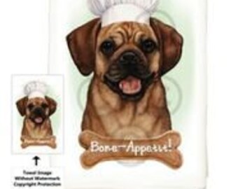 Puggle Fawn - White Flour Sack Kitchen Towel