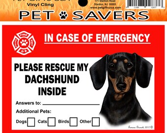 Dachshund Black & Tan  Pet Saver Emergency Vinyl Cling 2 Pack