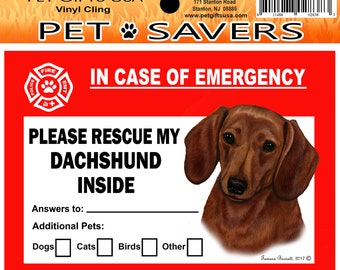 Dachshund Red Pet Saver Emergency Vinyl Cling 2 Pack