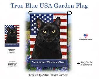 Black Cat True Blue Patriotic Garden Flag - Personalizable