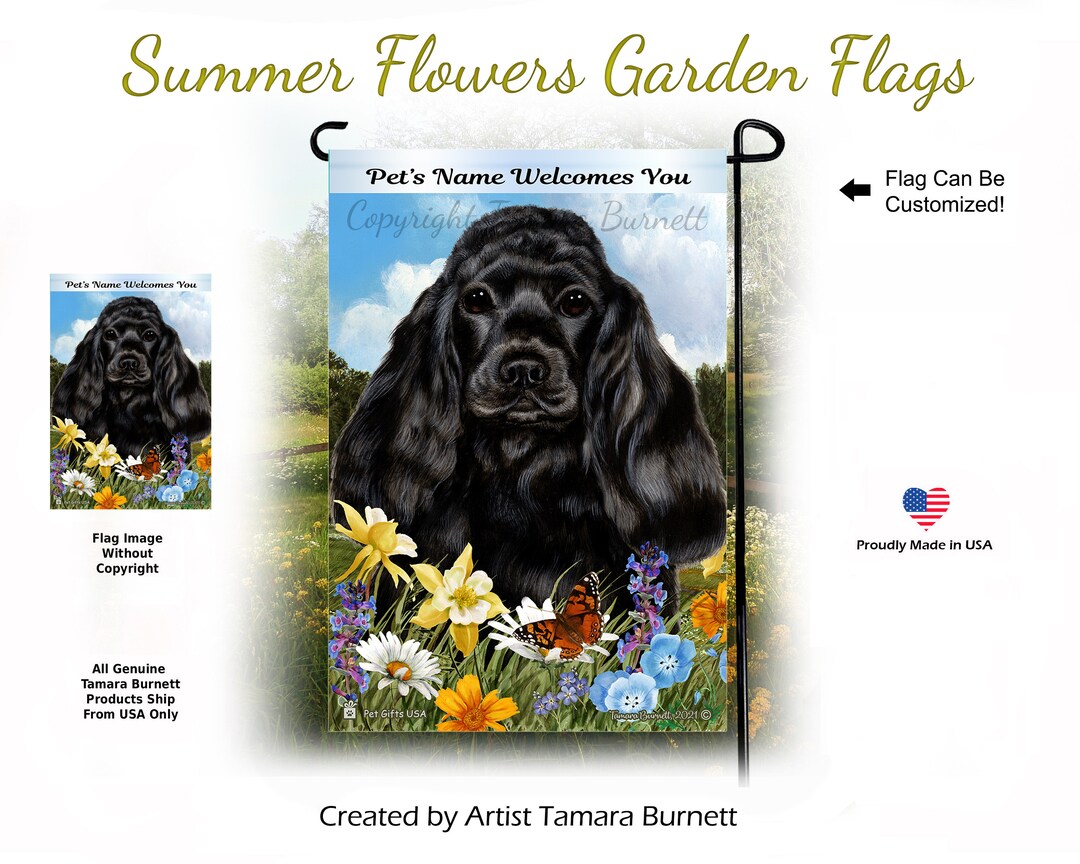Cocker Spaniel Black - Summer Flowers Garden Flag - Etsy