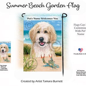 Bernedoodle Blond & Weiß Sommer Strand Szene Garten Flagge