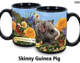 Guinea Pig Skinny Hairless Garden Party 15 Oz Black Coffee Cup Mug, Dog and Cat Pet Gift, For Extreme Animal Lovers!