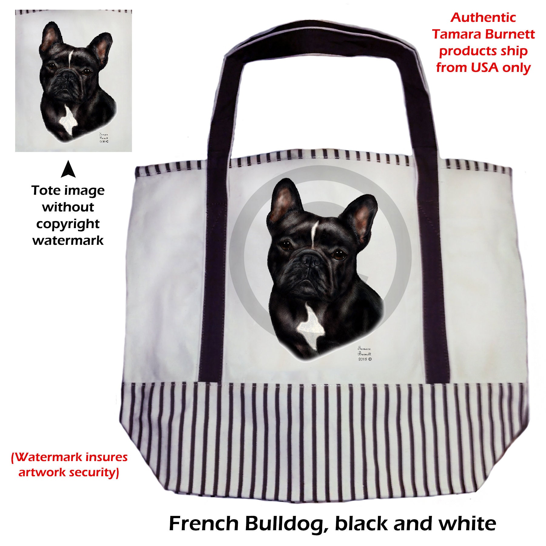 Dog Tote Bag French Bulldog Black & White Tote Size is Etsy