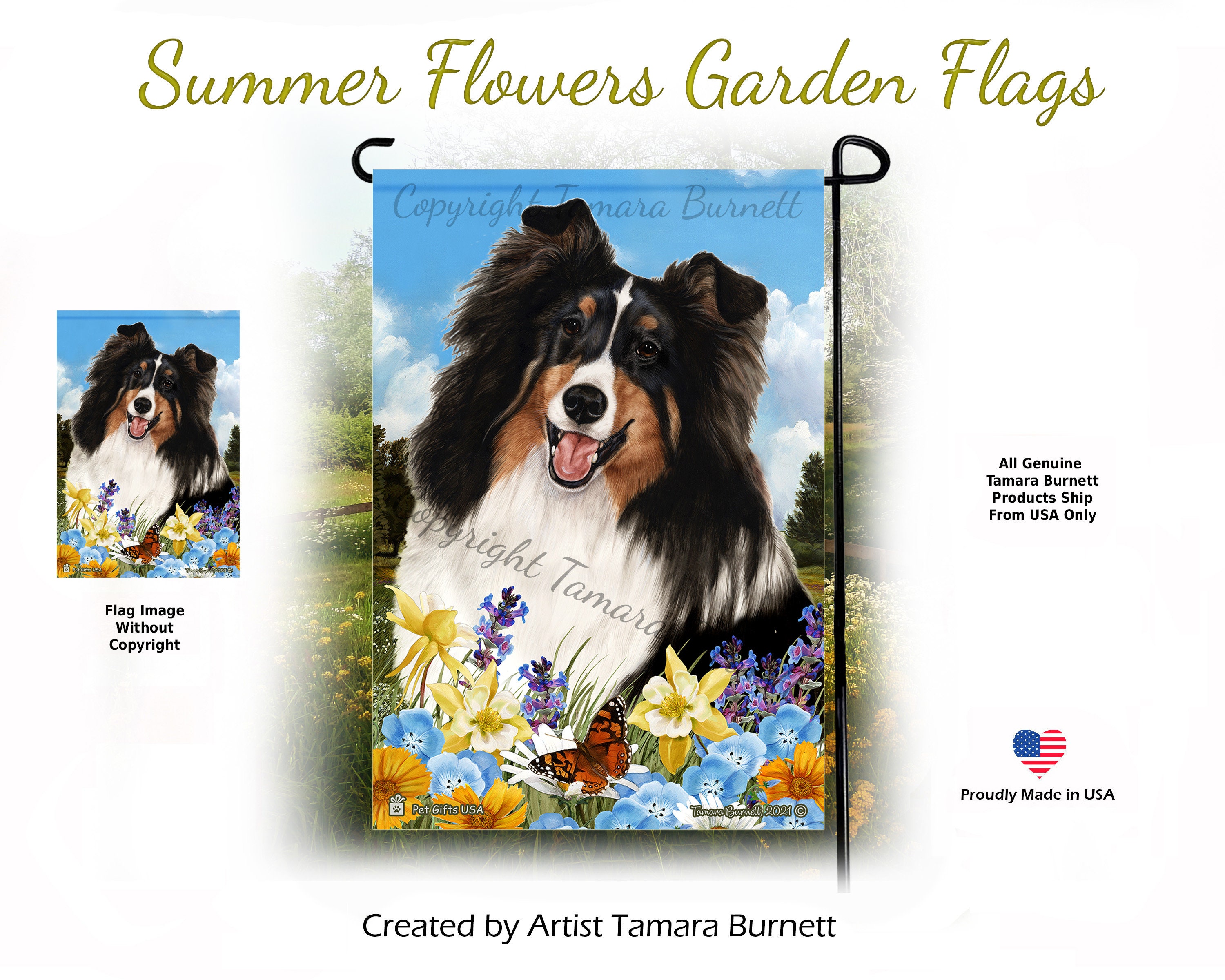 Sheltie Tri Style 2 Summer Flowers Can Personalize With Pets - Etsy