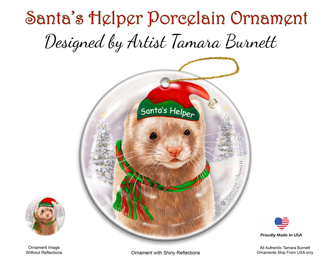 Ferret Cinnamon Mitt Santa's Helper Christmas Ornament Etsy