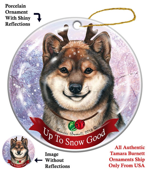 Porcelain Christmas Ornament Personalized Ornaments Holiday Pet Gifts Shiba Inu Sesame Reindeer Antlers Dog Shiny Up To Snow Good