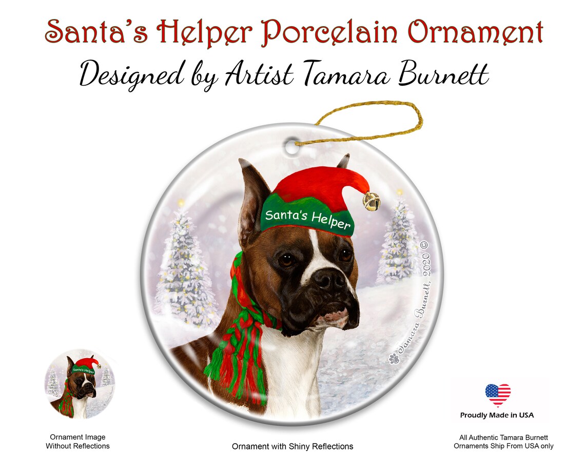 Boxer Christmas Ornament Santa Helper