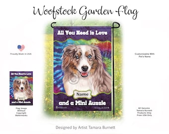 "Alles was du brauchst ist Liebe und einen American Shepherd Red Merle (Mini Aussie) - Woofstock Garden Flagge."