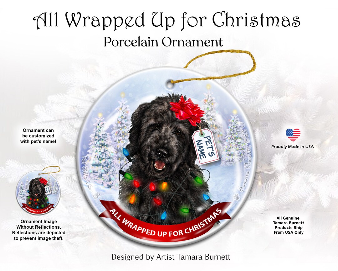 All Wrapped up for Christmas Goldendoodle Black Ornament, Personalized