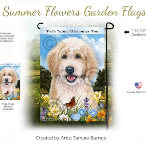 Bernedoodle Blond & Weiß - Summer Flowers Garden Flagge