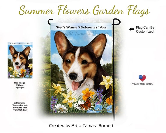 Corgi Welsh Cardigan Sable White Summer Flowers Can Personalize
