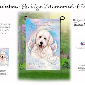 Goldendoodle White - Bandera de jardín conmemorativa de mascotas con opciones de personalización