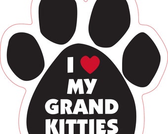 I (Heart) My Grand Kitties Paw Shaped Car Magnet - Packaged By Persons with Disabilities