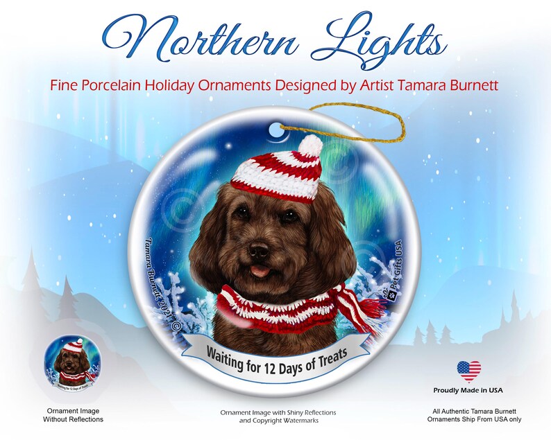 Light Cocckapoo Cockapoo Northern Lights Christmas Ornament, Personalized Cockapoo Gift ...