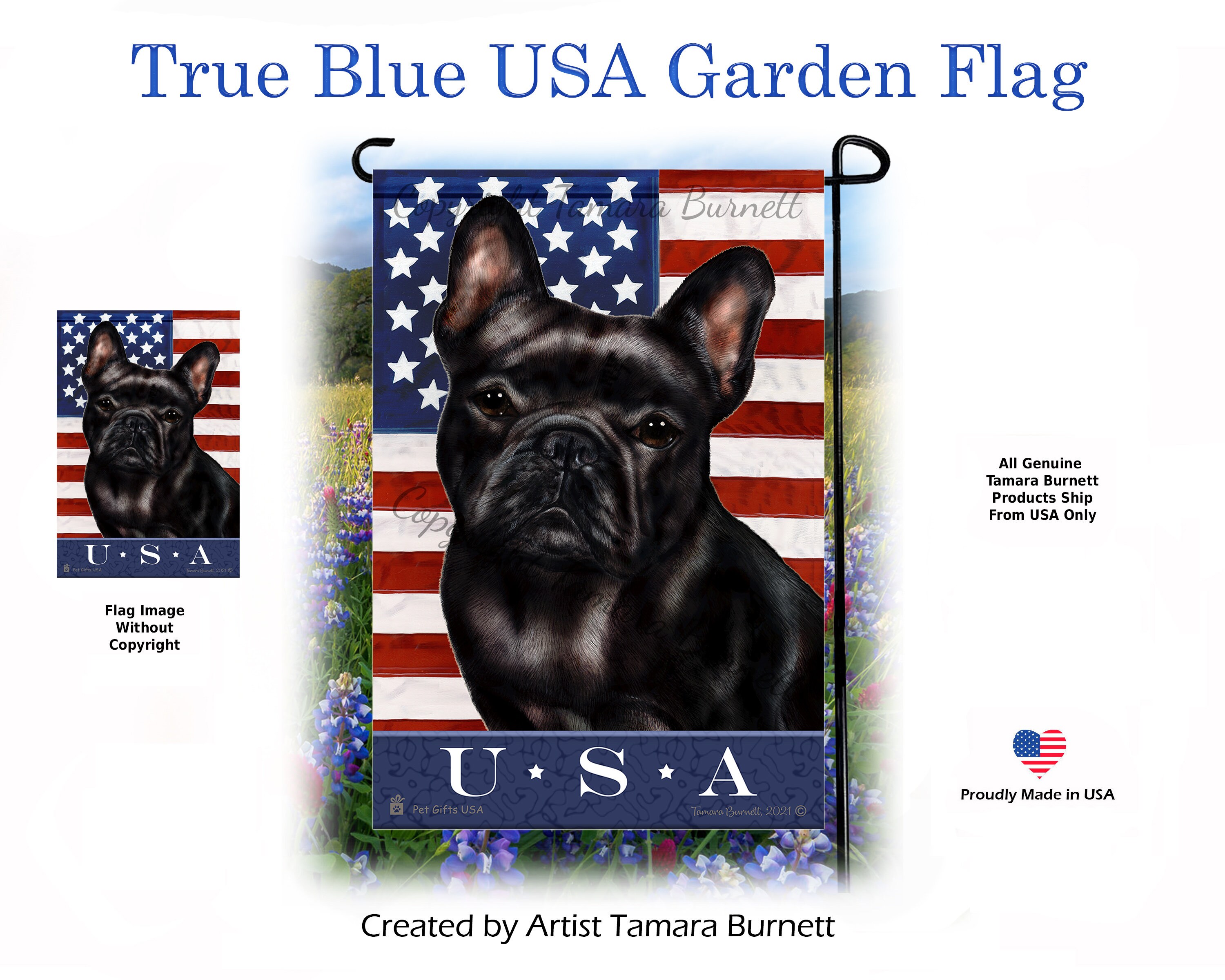 French Bulldog Black True Blue Patriotic Garden Flag