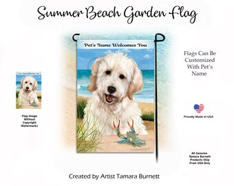 Goldendoodle White Summer Beach Scene Garden Flag